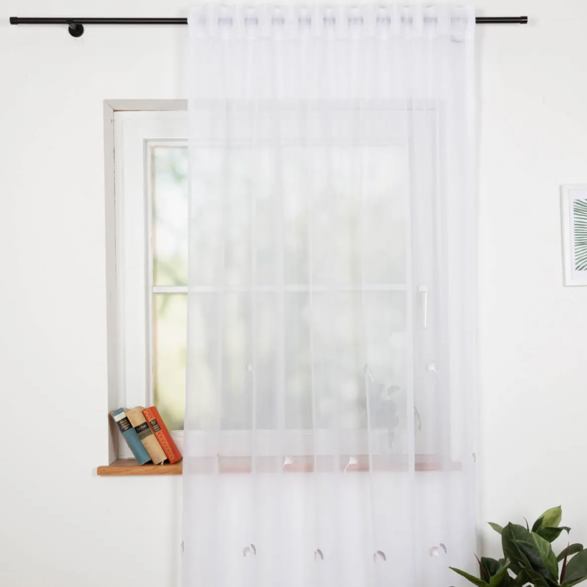 Gardinenstoff Voile Stickerei Fransen Blumen Bogenkante weiß grau beige 280cm Breite