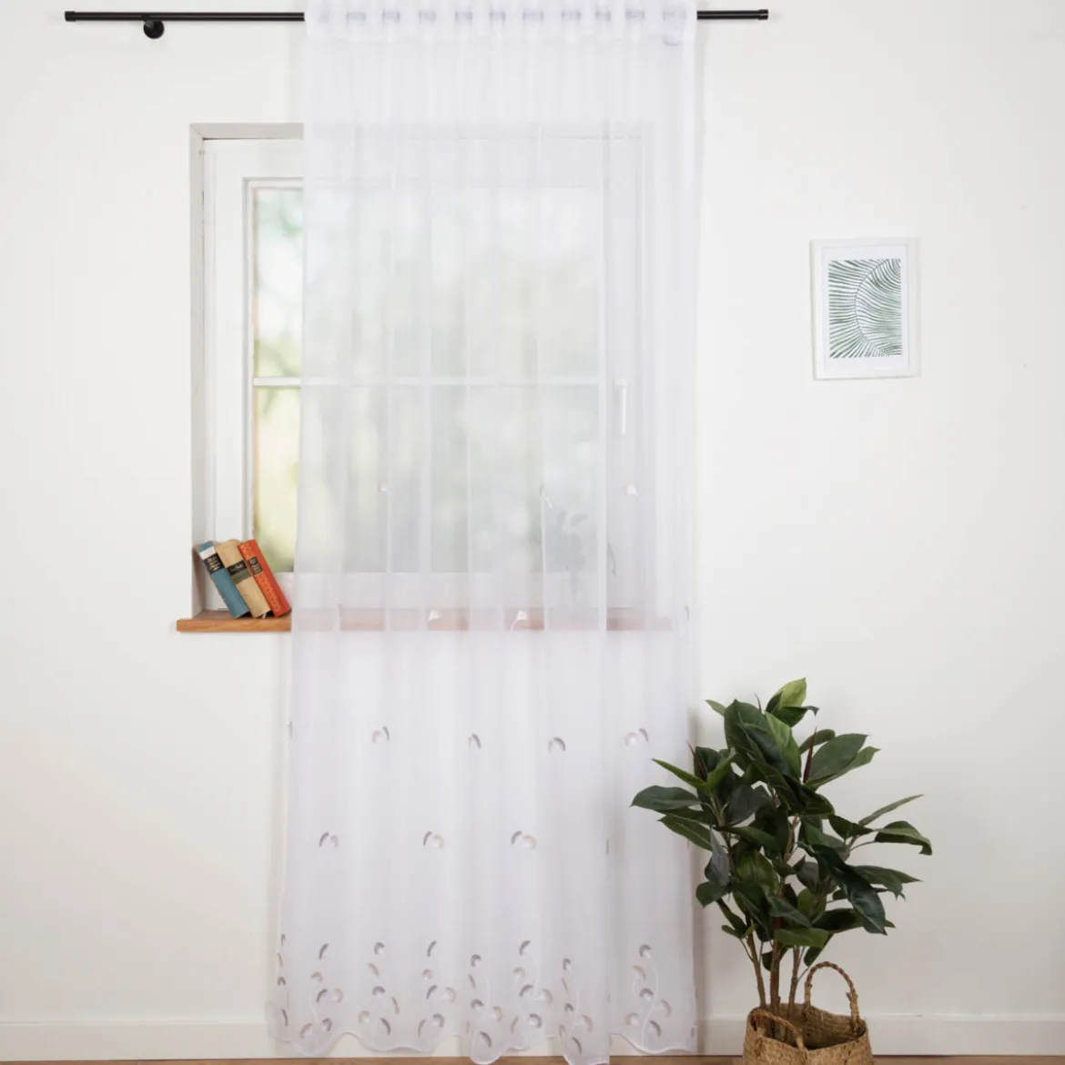 Gardinenstoff Voile Stickerei Fransen Blumen Bogenkante weiß grau beige 280cm Breite