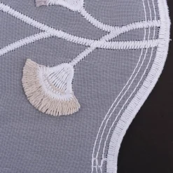 Gardinenstoff Voile Stickerei Fransen Blumen Bogenkante weiß grau beige 280cm Breite