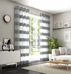 Gardinenstoff Voile transparent Tivoli Streifen weiß grau 152cm Breite