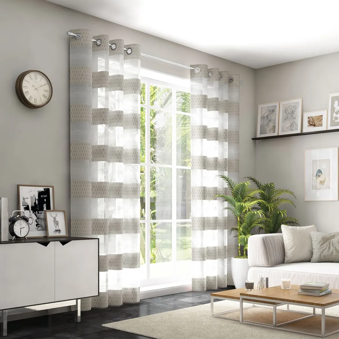 Gardinenstoff Voile transparent Tivoli Streifen weiß beige 152cm Breite