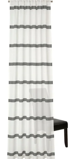 Gardine Portis verdeckte Schlaufen Streifen weiß grau 140x245cm (BxH)