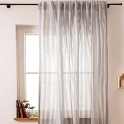 Gardine Vorhang Zen mit Längsstreifen ecru anthrazit 280cm breit und 260cm hoch oder Wunschlänge von SCHÖNER LEBEN.