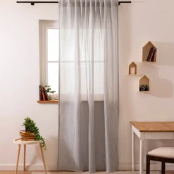 Gardine Vorhang Zen mit Längsstreifen ecru anthrazit 280cm breit und 260cm hoch oder Wunschlänge von SCHÖNER LEBEN.