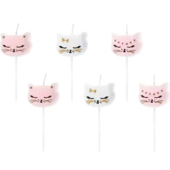 Geburtstagskerzen Set Katzen weiß rosa 6 Stück 2cm