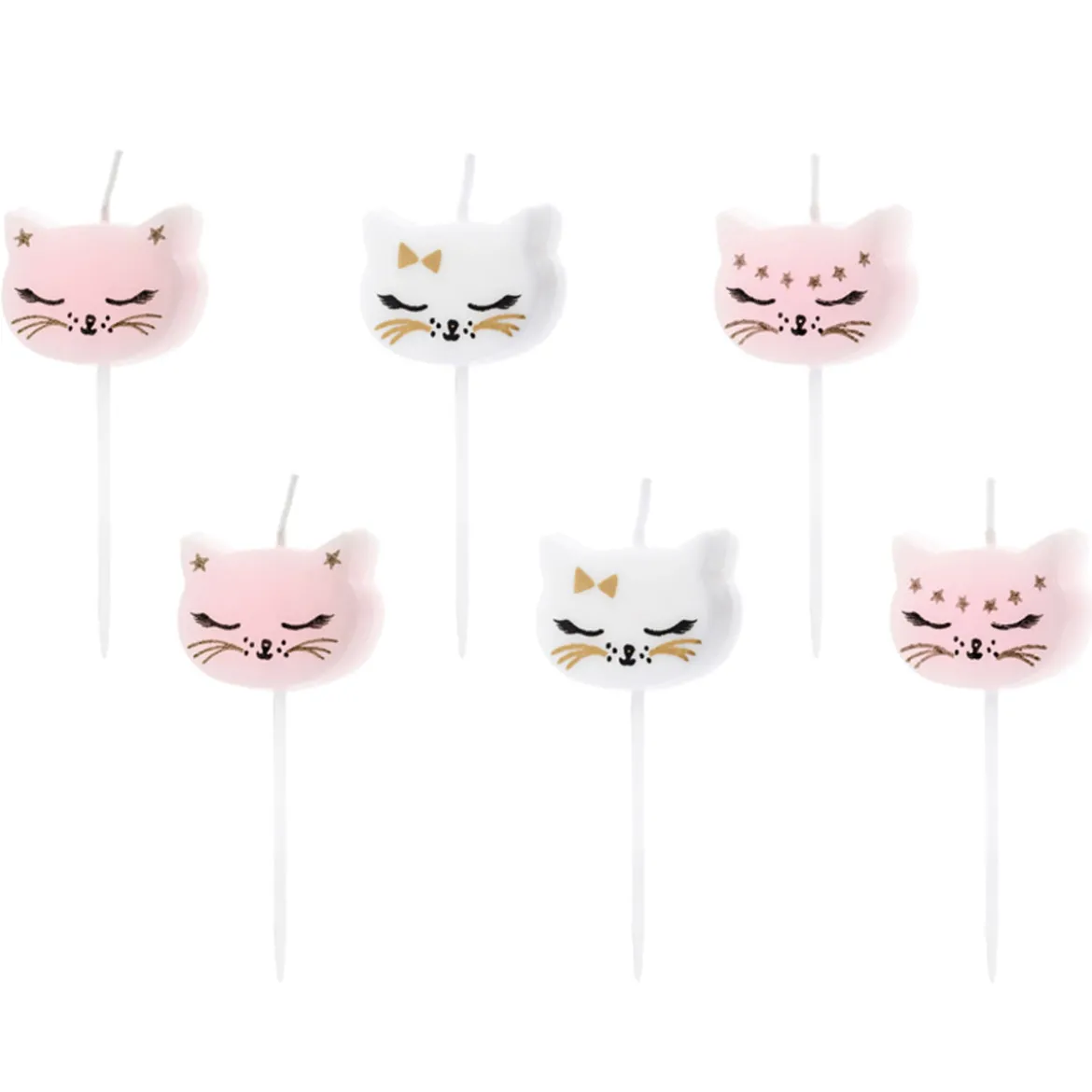 Geburtstagskerzen Set Katzen weiß rosa 6 Stück 2cm