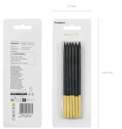Geburtstagskerzen 12 Stück schwarz-gold 12,5cm