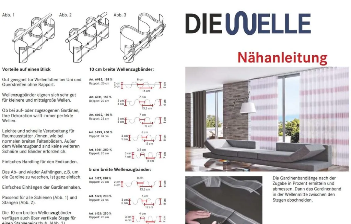 Gerster Gardinenband Wellenband mit Steg Schlaufenband volltransparent mit Zugverhältnis 1:2 in 100mm breit