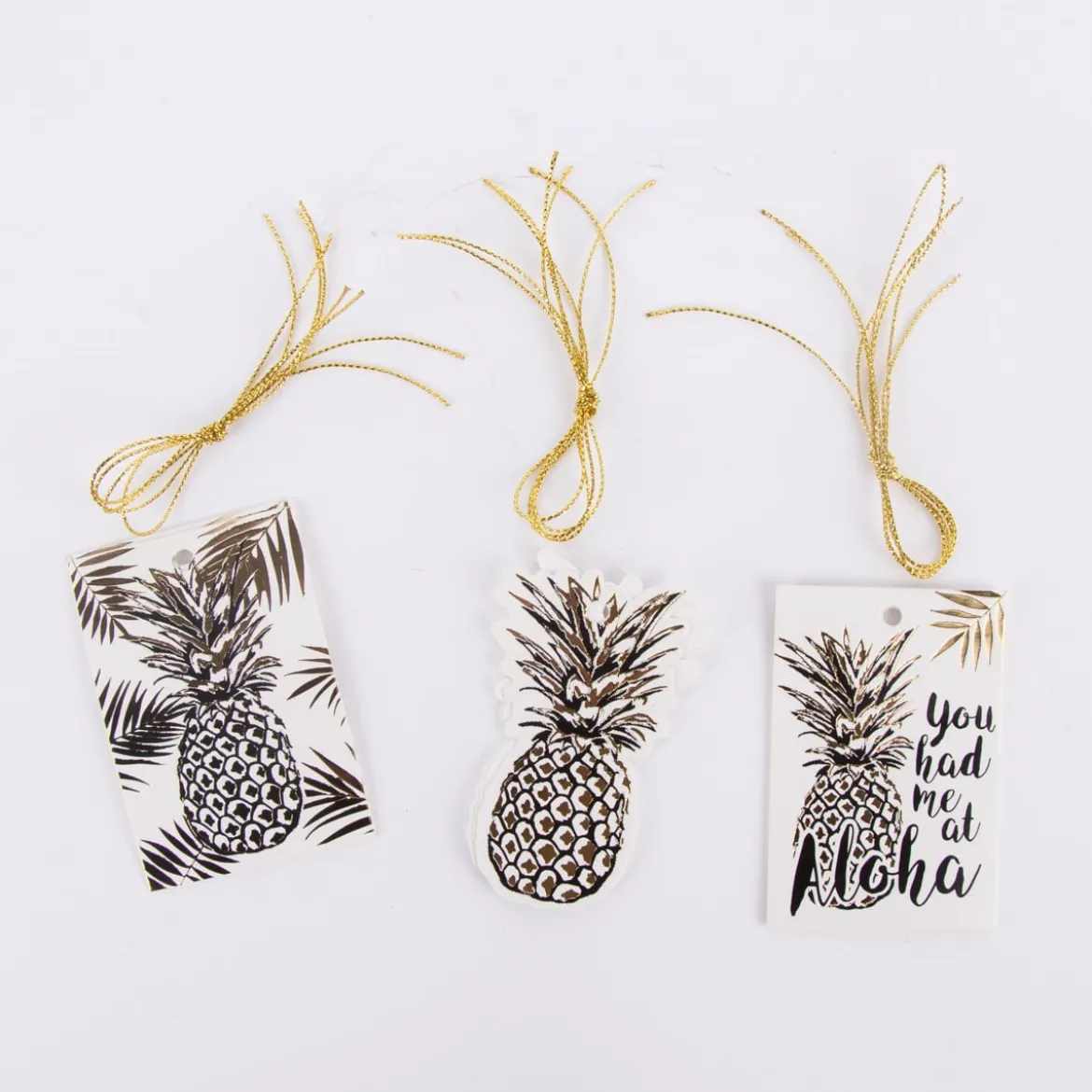 Geschenkanhänger Ananas 12 Stück versch. Motive schwarz weiß goldfarig 5,5x8cm