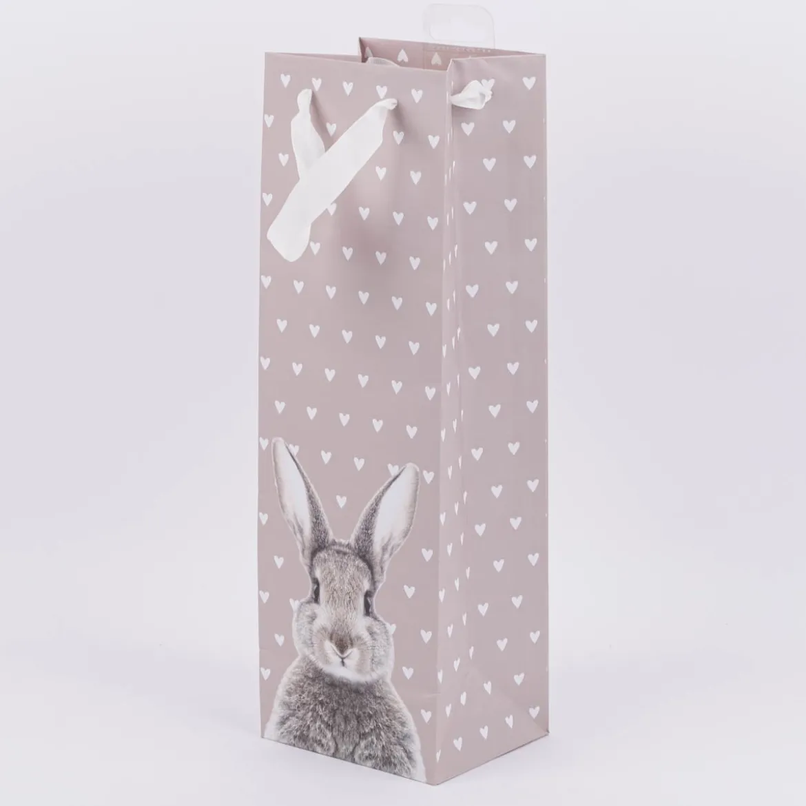 Geschenktasche Hase mit Herzmuster beige weiß 12x10x37cm