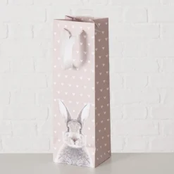Geschenktasche Hase mit Herzmuster beige weiß 12x10x37cm