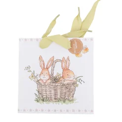 Geschenktasche Hasen im Korb weiß braun 17x6x17cm