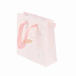 Geschenktasche Hasen mit Blumen rosa weiß 17x6x17cm