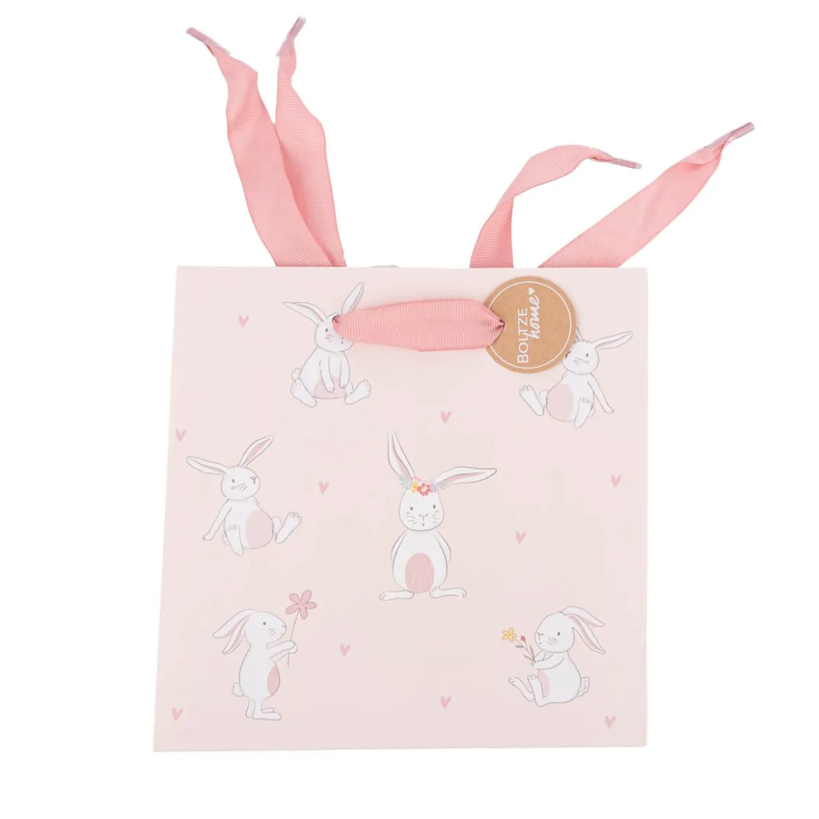 Geschenktasche Hasen mit Blumen rosa weiß 17x6x17cm