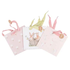 Geschenktasche Hasen mit Blumen rosa weiß 17x6x17cm