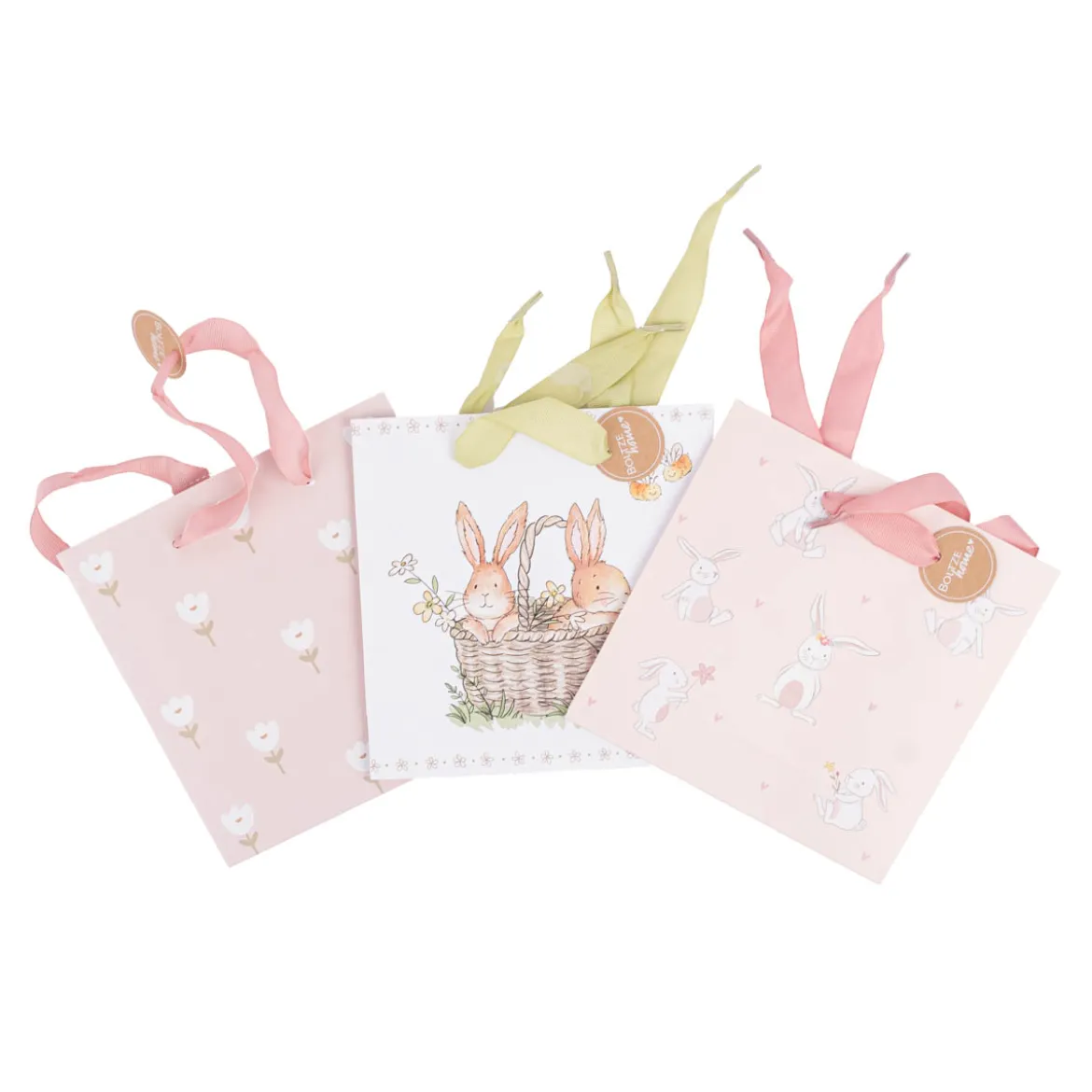 Geschenktasche Hasen mit Blumen rosa weiß 17x6x17cm