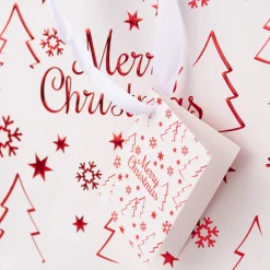Geschenktasche mit Foliendruck Merry Christmas Tannenbaum weiß 18x23x10cm verschiedene Farben