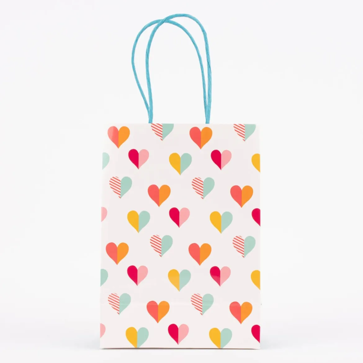 Geschenktüte bedruckt mit einfarbigem Henkel versch. Motive weiß bunt 15x8x21cm