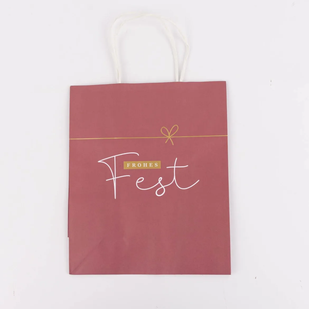 Geschenktüte Frohes Fest Schleife dunkelrot weiß gold 18x22x8cm von La Vida