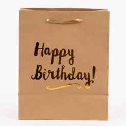 Geschenktüte Happy Birthday! Kraftpapier Größe L braun goldfarbig 27x33x14cm