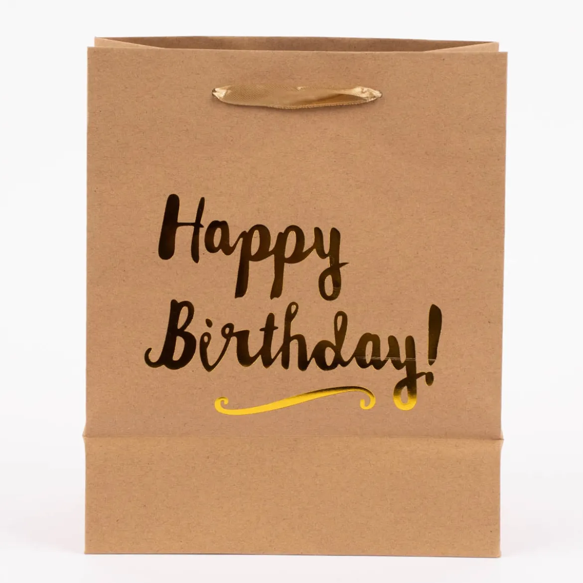 Geschenktüte Happy Birthday! Kraftpapier Größe L braun goldfarbig 27x33x14cm