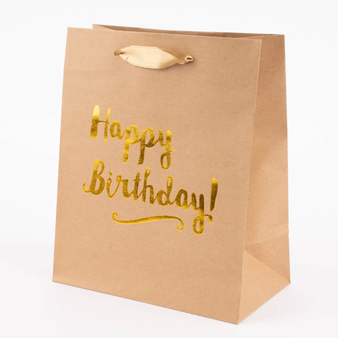 Geschenktüte Happy Birthday! Kraftpapier Größe L braun goldfarbig 27x33x14cm