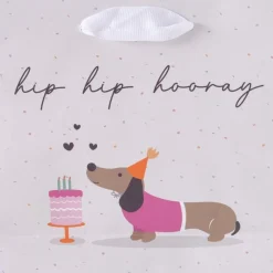 Geschenktüte hip hip hooray Dackel Torte 17x6x17cm