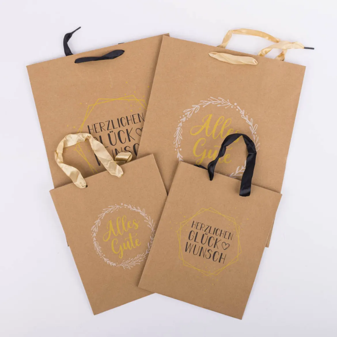 Geschenktüte Kraftpapier Alles Gute oder Herzlichen Glückwunsch braun groß oder klein