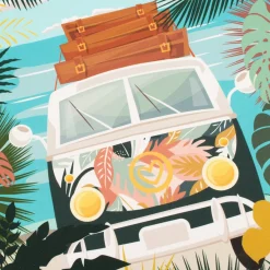Geschirrtücher Camper Vanlife Retro Bus 3er Set aus Baumwolle 50x70 cm türkis bunt