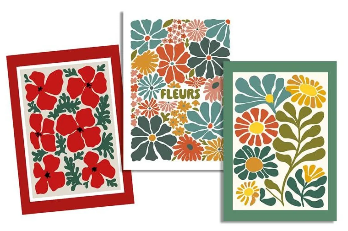 Geschirrtücher Flova Retro Blumen 3er Set aus Baumwolle 50x70 cm bunt