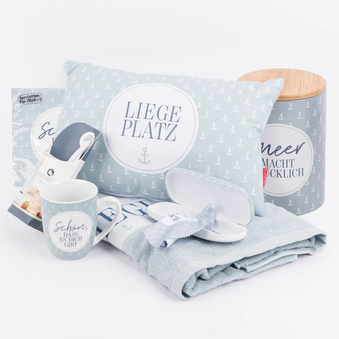 Geschirrtuch aus Baumwolle Meer macht glücklich kleiner Anker blau weiß 50x70cm von La Vida