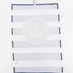 Geschirrtuch aus Baumwolle Zuhause ist wo der Anker fällt Streifen Anker blau beige weiß 50x70cm von La Vida