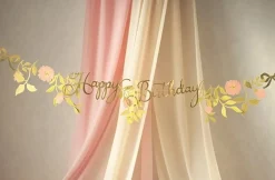 Girlande Banner Happy Birthday gold rosa 1,30m