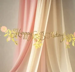 Girlande Banner Happy Birthday gold rosa 1,30m