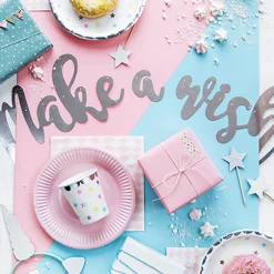 Girlande DIY Banner Make a Wish silberfarbig glänzend 15x60cm Länge: 2m