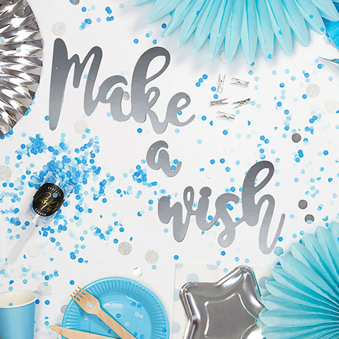 Girlande DIY Banner Make a Wish silberfarbig glänzend 15x60cm Länge: 2m