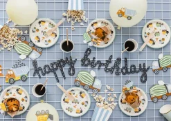 Girlande Happy Birthday Baufahrzeuge orange blau gelb grün grau 2m