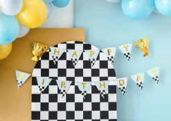 Girlande Happy Birthday Pokal Rennflagge mint gold schwarz weiß 2,5m