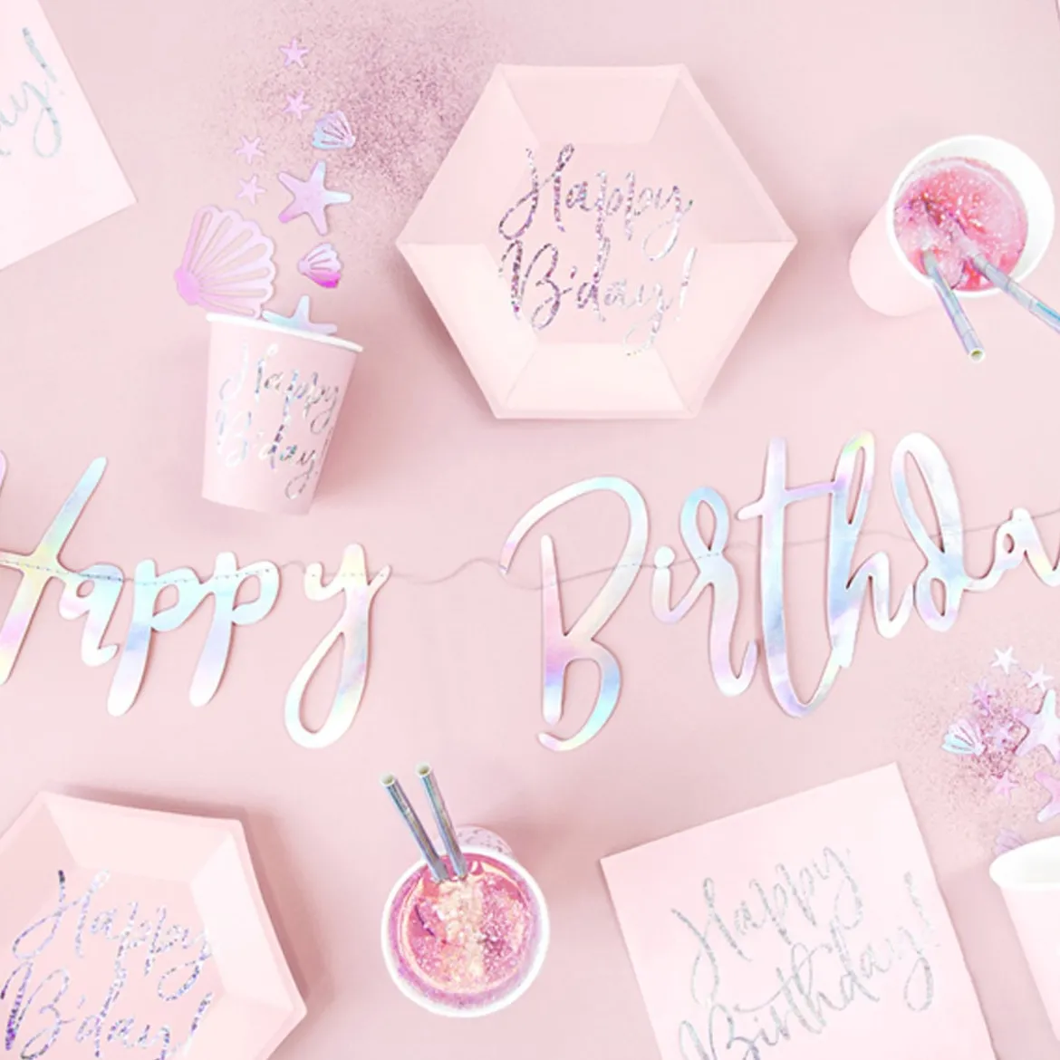 Girlande Schriftzug Happy Birthday irisierend Länge: 200cm