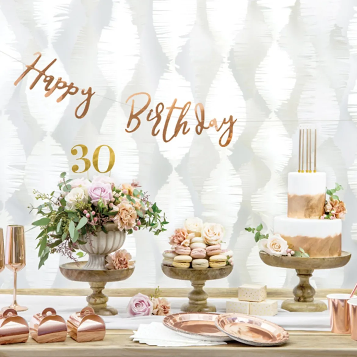Girlande Schriftzug Happy Birthday rosegoldfarbig Länge: 200cm