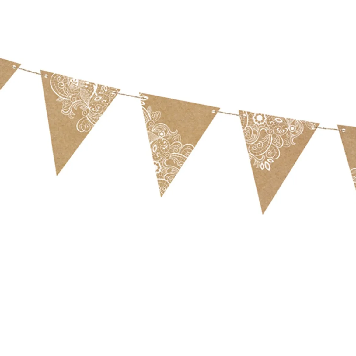 Girlande Wimpel mit Spitzendruck Craftpapier braun weiß L: 210cm