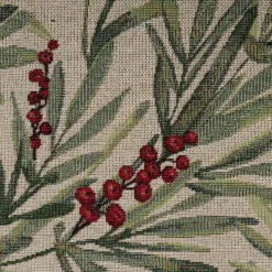 Gobelin Dekostoff Mistelzweige mit Beeren und goldfarbigen Lurexeffekten beige rot grün 1,40m Breite