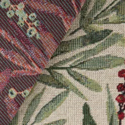 Gobelin Dekostoff Mistelzweige mit Beeren und goldfarbigen Lurexeffekten beige rot grün 1,40m Breite