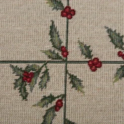 Gobelin Dekostoff Mistelzweige mit Beeren Gitter beige rot grün 1,40m Breite