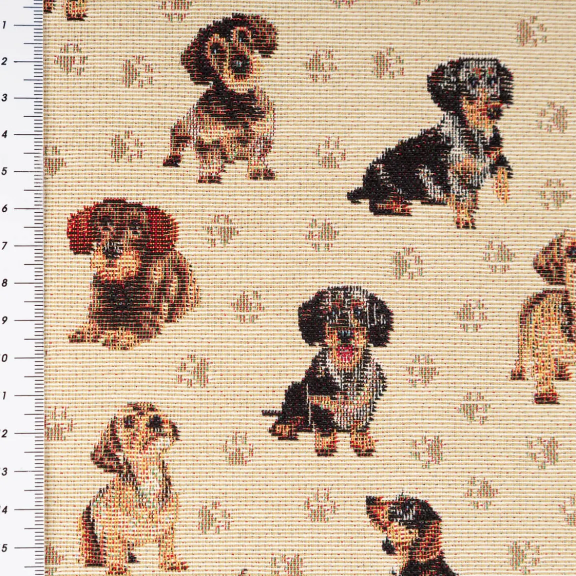 Gobelin Premium Dekostoff Little Dachshund Dackel beige braun 1,4m Breite