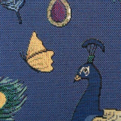 Gobelin Premium Dekostoff Peacock Garden Dream Pfau Blumenranken blau 1,4m Breite