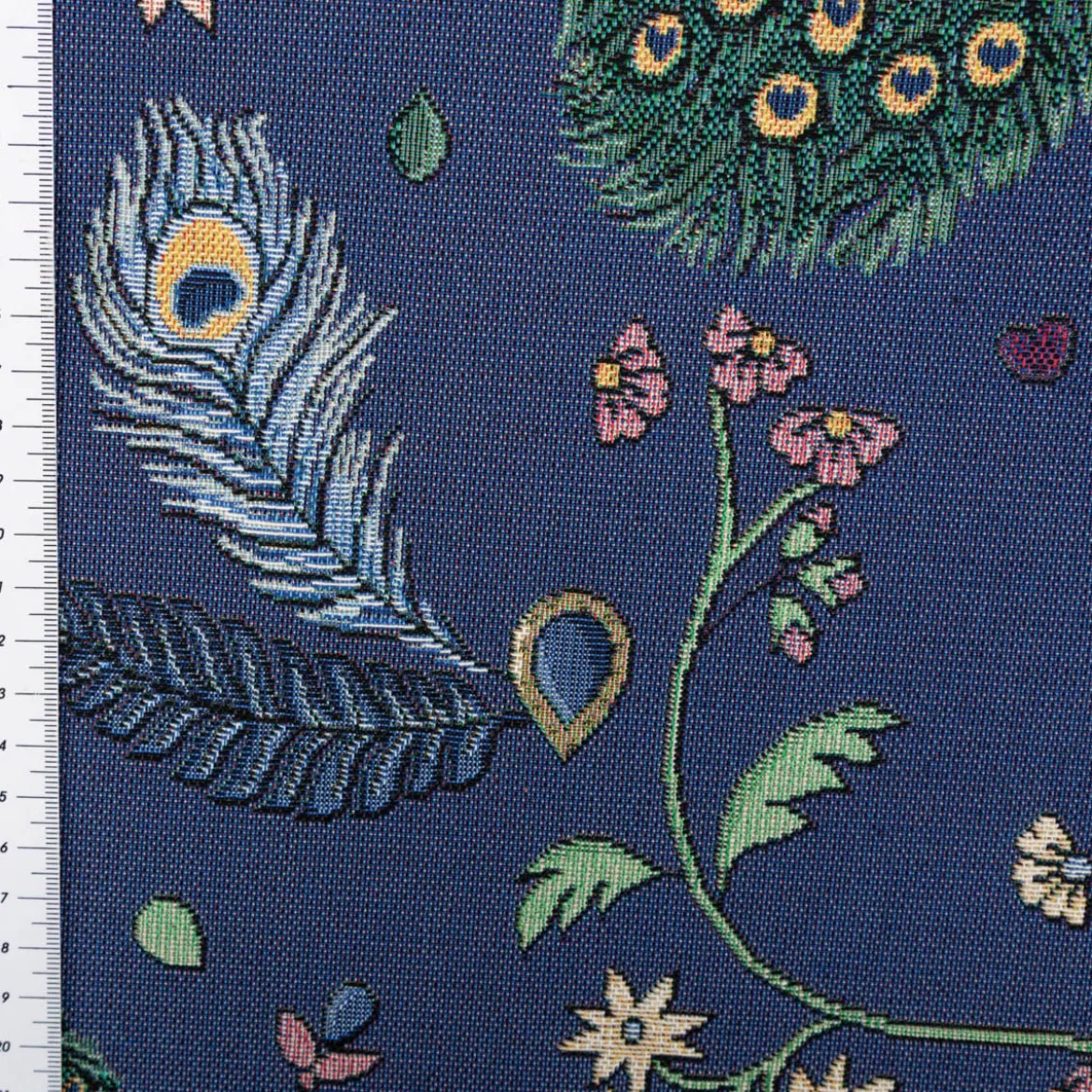 Gobelin Premium Dekostoff Peacock Garden Dream Pfau Blumenranken blau 1,4m Breite