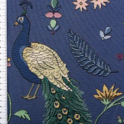 Gobelin Premium Dekostoff Peacock Garden Dream Pfau Blumenranken blau 1,4m Breite