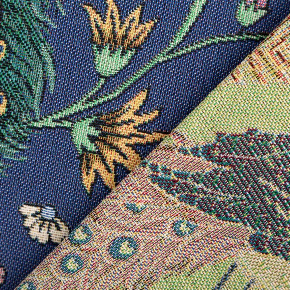 Gobelin Premium Dekostoff Peacock Garden Dream Pfau Blumenranken blau 1,4m Breite