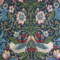Gobelin Stoff Dekostoff Birds Vögel Blumen dunkelblau bunt 1,50m Breite